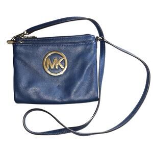 Michael Kors Fulton Cadet Blue Leather Crossbody Bag Authenticated